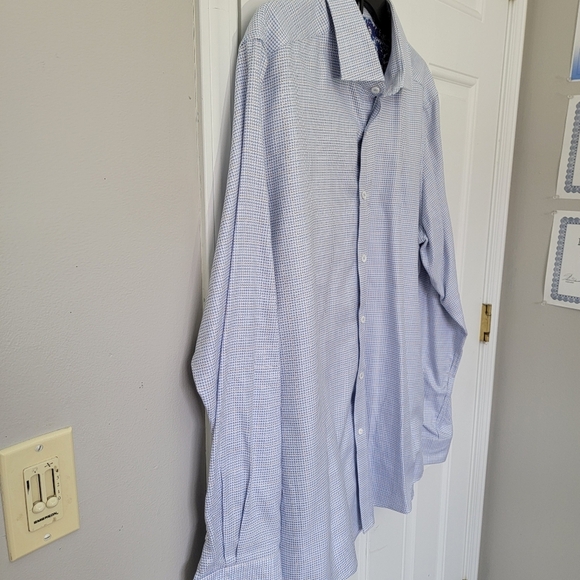 Robert Graham Blue White Checked Button Down Flip Cuff Tailored Fit Size 44 17.5 - Picture 3 of 12